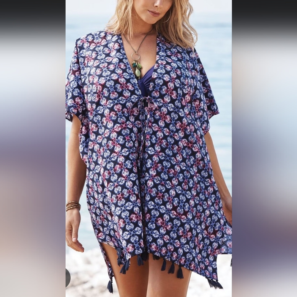 Womens Plus Size Tasselled Kaftan Swimsuits For All Multicolored Cover-Up 34/36